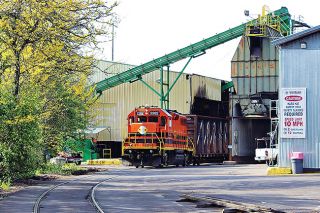 Courtesy SEDCOR##A train pulls out of Willamina’s Hampton Lumber, one of the largest employers in the West Valley.