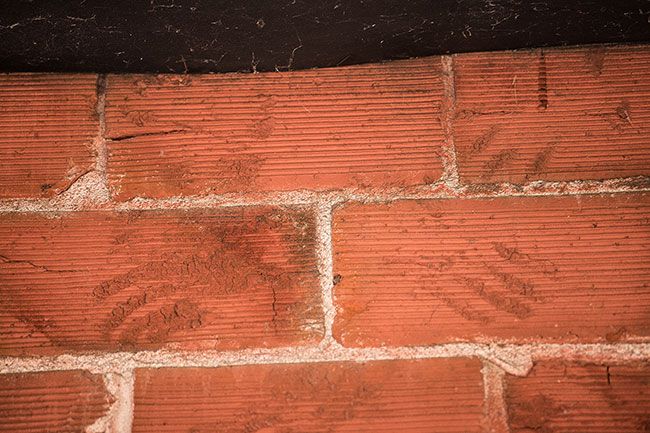 Marcus Larson/News-Register ##
Fingerprints remain on the bricks Marie and Roz Loban helped their father form in the 1940s. The bricks line the interior of the Troon tasting room.