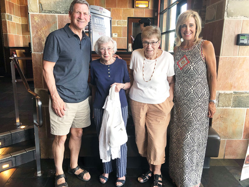 Submitted photo ## Steve and Janell Taylor pose with the Loban sisters, Marie Loban on the left, and Rosaline “Roz” Denny Fox on the right. They became friends when Janell contacted Roz to inquire about the history of the building on North Kutch in Carlton.