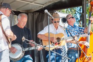 Kirby Neumann-Rea##Yamhill County quartet Bootleg Jam played bluegrass harmonies on stage Sunday in the two-day Walnut City Music Festival. Band members, from left, are Dave Poarch of Newberg, and Joel Kiff, Dave Sumner and Rob Higgins, all of McMinnville.