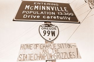 News-Register file photo##
A sign displaying the 1979 McMinnville city limits and a homemade addition following the Mac High boys basketball championship. News-Register file photo##
A sign displaying the 1979 McMinnville city limits and a homemade addition following the Mac High boys basketball championship.