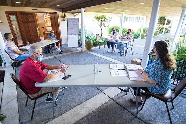 Marcus Larson/News-Register ##
Facilitators Chelsie Sanders and Tierney Ferguson lead a Rethinking Barriers job skills class at St. Barnabas Episcopal Church. The course helps people who have faced barriers to employment, such as past drug use, prison or homelessness.