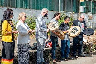 Submitted photo##Grand Ronde tribal leaders held a ceremony last month to mark the beginning of demolition work on the former site of the Blue Heron Paper Mill in Oregon City. Submitted photo##Grand Ronde tribal leaders held a ceremony last month to mark the beginning of demolition work on the former site of the Blue Heron Paper Mill in Oregon City.