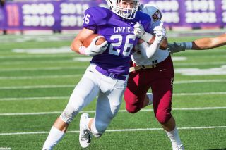 Marcus Larson/News-Register##
Linfield rover Tyler Sitton runs back an interception against Willamette last week. Sitton, one of five McMinnville High School alums playing for the Wildcats, has helped energize Linfield’s defense this season. He’s tallied seven tackles, one interception and a forced fumble. Marcus Larson/News-Register##
Linfield rover Tyler Sitton runs back an interception against Willamette last week. Sitton, one of five McMinnville High School alums playing for the Wildcats, has helped energize Linfield’s defense this season. He’s tallied seven tackles, one interception and a forced fumble.