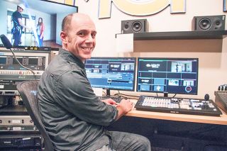 Rockne Roll/News-Register##Phil Guzzo at an editing bay at McMinnville Community Media, where he is a digital video specialist. His science-fiction film is a selection in this weekend’s McMinnville Short Film Festival. Rockne Roll/News-Register##Phil Guzzo at an editing bay at McMinnville Community Media, where he is a digital video specialist. His science-fiction film is a selection in this weekend’s McMinnville Short Film Festival.