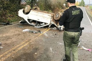 Submitted photo##After alledgedly eluding police, a driver crashed on Westside Road Thursday morning.