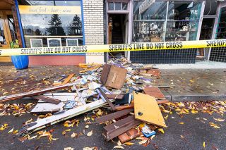 Marcus Larson/News-Register##The Treasure s Attic on Trade Street in Amity was the scene of a suspected homicide Wednesday night. The business was heavily damaged as a result of the incident.