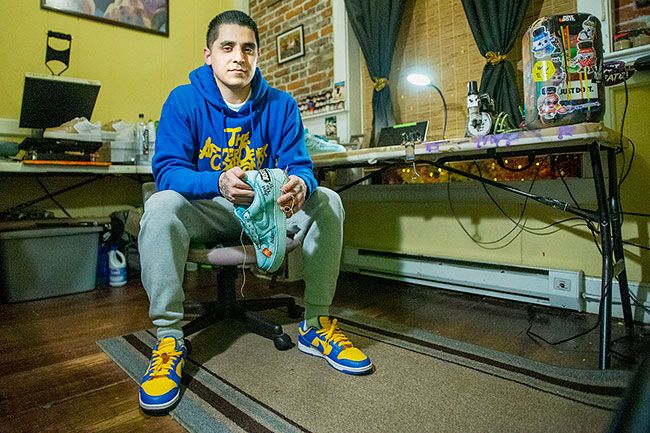 Rachel Thompson/News-Register
##
When Dominic Vasquez posts photos of one of his unique shoe designs on Instagram, more than 66,000 followers react; the pair sells in a few hours. The McMinnville man creates his designs in downtown McMinnville.