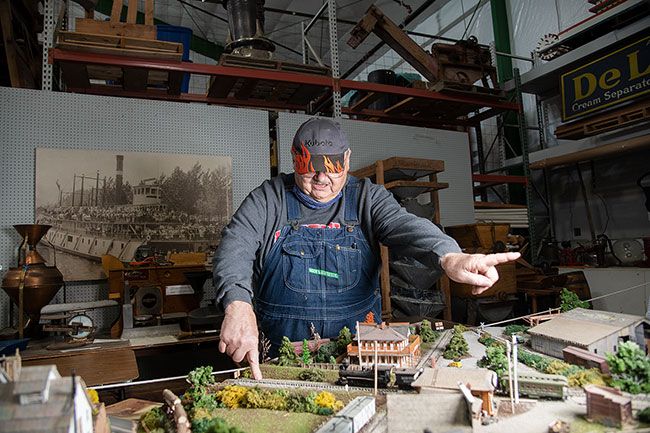 Rusty Ray/News-Register##Gary Brooks built a historically accurate model of Whiteson in the early part of the 20th century, when trains delivered passengers to a large hotel. Brooks has been building HO scale historical models for decades, often working from old photos.