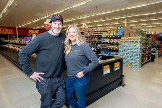 Rusty Rae/News-Register##
Mike and Dani McGinty run Grocery Outlet in McMinnville, which has a food fund for people in need and helps with community fundraisers and events. The McGintys, who bought the store in 2018, were surprised and pleased when Grocery Outlet received the Spirit of the Community Award at the McMinnville Area Chamber of Commerce dinner.