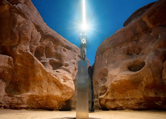 Submitted image by Ross Bernards##Photographer Ross Bernards asked a friend to climb atop the mysterious Utah monument for this spectacular shot on Nov. 27, a few minutes before the structure was dismantled by a group wanting to keep the desert location pristine. Submitted image by Ross Bernards##Photographer Ross Bernards asked a friend to climb atop the mysterious Utah monument for this spectacular shot on Nov. 27, a few minutes before the structure was dismantled by a group wanting to keep the desert location pristine.