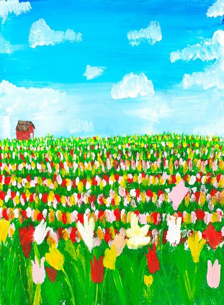Gabriela Leikam’s painting was inspired by a family visit to the Wooden Shoe Tulip Festival.