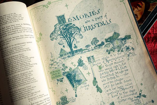 Rachel Thompson/News-Register##Christmas Annual, 1958, is steeped in sweet nostalgia such as  Memories are Part of Christmas  picture tale, with excerpts such as   ... came the holidays and it took a heap of carryin  to keep the kitchen woodbox full ... but perhaps what came out of the cookstove at Christmas time made it worthwhile...  — Augsburg Press.