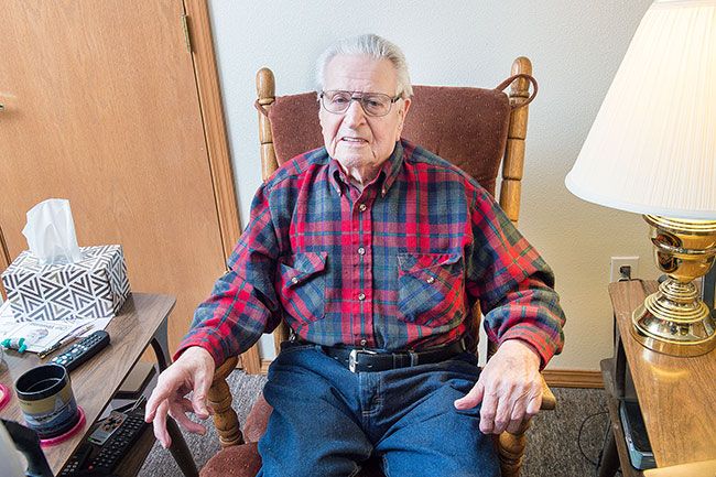 Rusty Rae/News-Register##
WWII Navy veteran Ben Asquith helped ferry tanks and six-wheelers across
the Rhein River during the Battle of the Bulge.