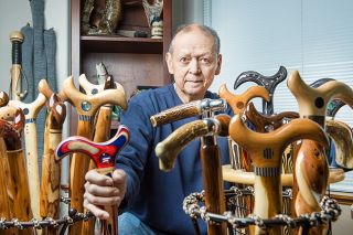Rusty Rae / News-Register##Chuck Rowland of McMinnville with some of his hand-made canes. Rusty Rae / News-Register##Chuck Rowland of McMinnville with some of his hand-made canes.