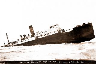 The wreck of the Admiral Benson as it appeared in September 1930, three months after young Stan Allyn and Wally Stenlake explored it. By the time this picture was taken, it had sunk much further into the sand, and Stan and Wally could likely have paddled right up to the deck at the stern. (Image: Postcard) Rusty Rae/ News-Register##