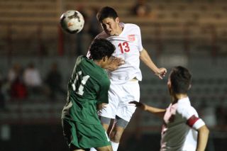 Rockne Roll/News-Register##
Cameron Autencio (13) attempts a header in the second half of McMinnville s Class 6A friendly against Jesuit on Tuesday, Sept. 22 at Wortman Stadium in McMinnville. Rockne Roll/News-Register##
Cameron Autencio (13) attempts a header in the second half of McMinnville s Class 6A friendly against Jesuit on Tuesday, Sept. 22 at Wortman Stadium in McMinnville.