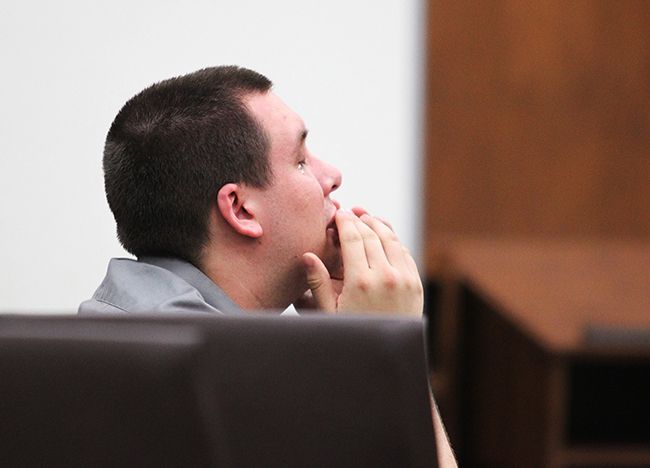 Rockne Roll/News-Register##
Jeremy Hopper II reacts to the verdict in his manslaughter trial Monday at the Yamhill County Circuit Court.