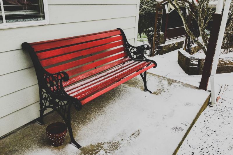 Dania Ballard##Snow-dusted front porch.
