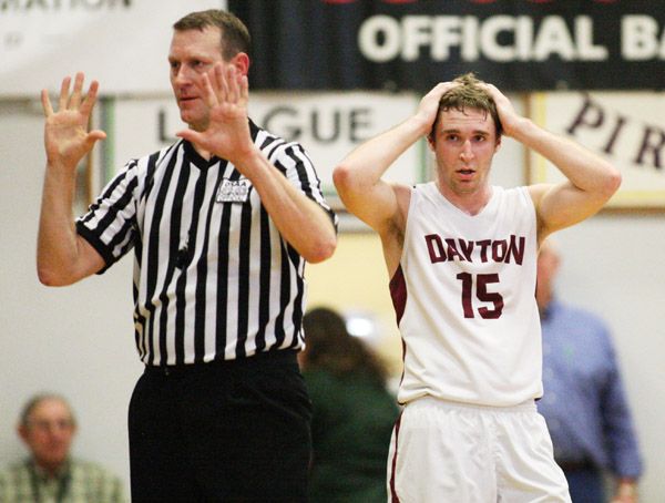 Rockne Roll/News-Register##
Dayton s Zach Spink reacts to a foul called against him in the fourth quarter of Dayton s quarterfinal game against Colton at Marshfield High School on Thursday, March 3.