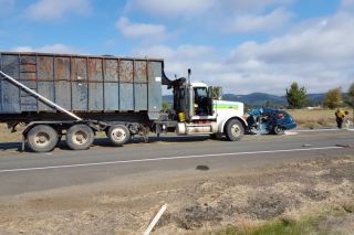 Photo courtesy Oregon State Police##A Grand Ronde woman was killed Wednesday morning in a two-vehicle crash at the intersection of Highway 18 and Red Prairie Road, west of Sheridan.