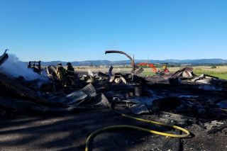 Photo courtesy Sheridan Fire District##This is all that remains of a barn on DeJong Road in rural Sheridan that was destroyed by a fire early Friday morning.