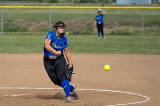 Brandon Bomberger/News-Register##Amity’s McKenzie Turley struggled on Monday, but helped the Warriors return to the postseason for the first time since 2018.