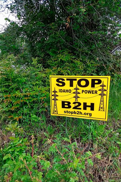 Submitted photo##A sign posted in opposition of a 275-mile-long high-power transmission line through five Eastern Oregon counties.