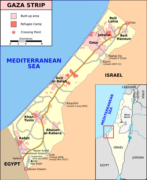 Wikimedia Commons/Gringer##Gaza Strip, at 139 square miles, is about twice the size of Washington, D.C., and has a population of two million, making it among the most densely-populated places on Earth.