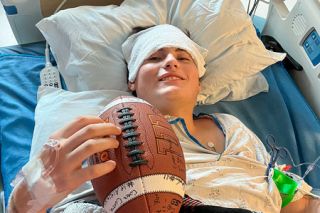 Courtesy of Kearns Family##Dayton junior Ethan Kearns was recently diagnosed with cancer and underwent emergency surgery. This photo is Ethan after his operation, given to the News-Register by Dayton head football coach Jacob Peterson, courtesy of the Kearns family.