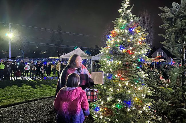 News-Register file photo##Lafayette’s tree lighting will start at 6 p.m. Friday, Dec. 6, in Joel Perkins Park.