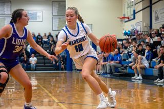 Rusty Rae/News-Register##Amity’s Adie Nisly recorded 12 points in the win over Jefferson, and one was one of a handful of players tasked with guarding Jefferson’s scoring point guard, Gretchen Orton.