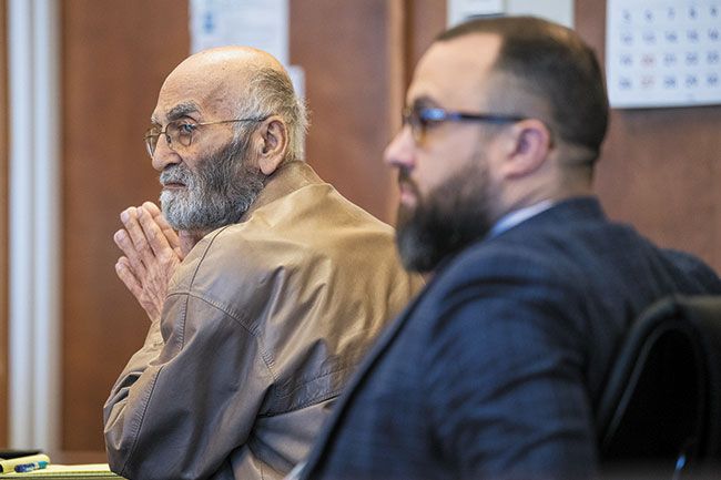 Rusty Rae/News-Register##In early March, defendant George Gebrayel of Sheridan, left, and his attorney, Zachary Stern, listen to testimony for the prosecution. The case was handed to the jury for deliberation on Thursday; at press time the jury was still in session.