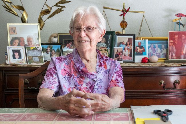 Rusty Rae/News-Register##Margaret Kurpies reminisces about growing up without electricity or indoor plumbing, and finding her first full-time job as a switchboard operator, even though she’d never had a telephone at home. Born July 15, 1924, she soon will celebrate her 100th birthday.