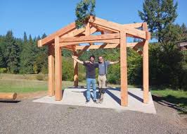 NEW ENERGY WORKS / SOLID CARBON PERGOLA @ MILLER WOODS: For the project New Energy Works in partnership with Solid Carbon and Elk Creek Forest Products provided a new timber frame pavilion for Miller Woods, which was raised by hand on a sunny Saturday by a group of community volunteers, partners, and many of our New Energy Works co-workers.