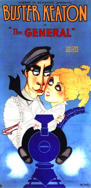 Image: Internet Archive##One of several movie poster designs for “The General,” showing Johnny Grey (Buster Keaton) with his beau, Annabelle Lee (Marion Mack) in his arms.