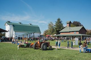 Rachel Thompson/News-Register##Families enjoy activities on a beautiful Saturday afternoon at the Heiser Farms pumpkin patch on Grand Island. John and Kristi Heiser have been opening their pumpkin farm to visitors each October for more than three decades.