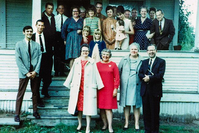 Submitted photo/Valley Baptist##Founding members of Valley Baptist Church gather for a photo in 1968. The McMinnville church met in members’ homes, then at the fairgrounds before buying its own property on McDonald Lane. It expanded an old building, then built a new one in the mid-1990s.