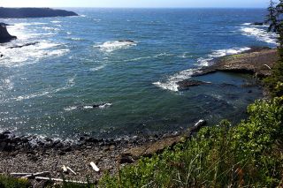 Image: F.J.D. John##Boiler Bay as it appeared from the bluff above on a sunny summer afternoon in 2013.