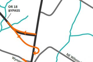 Image: Oregon Department of Transportation##Phase 2A of the Newberg-Dundee Bypass will create a new eastbound exit and westbound entrance at the intersection of Highway 219. A new bridge carrying eastbound traffic will allow vehicles to enter onto Highway 219 without going through the traffic light currently in place.