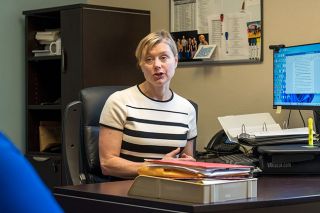 Rachel Thompson/News-Register file photo##District Attorney Kate Lynch discusses day-to-day operations last month with Cecilia Martinez, director of Crime Victims Services in Lynch s office at the Yamhill County Courthouse. Lynch ran unopposed for the position in the November general election. Rachel Thompson/News-Register file photo##District Attorney Kate Lynch discusses day-to-day operations last month with Cecilia Martinez, director of Crime Victims Services in Lynch s office at the Yamhill County Courthouse. Lynch ran unopposed for the position in the November general election.