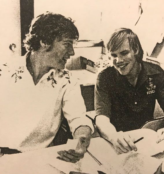 Submitted photo##September 1975: Kirby Neumann-Rea, left, with Pat Fiegenbaum, as co-editors of Sentry, the South Albany High School newspaper. (Both men are also Linfield graduates, Class of 1980.) Submitted photo##September 1975: Kirby Neumann-Rea, left, with Pat Fiegenbaum, as co-editors of Sentry, the South Albany High School newspaper. (Both men are also Linfield graduates, Class of 1980.)