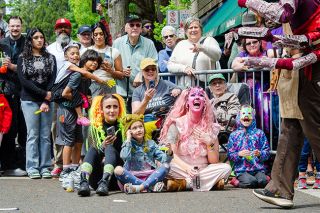 Rachel Thompson/News-Register##Colorful crowds pack the corner of Cowls and Third streets in downtown McMinnville on Saturday as the UFO Festival parade rolls by.