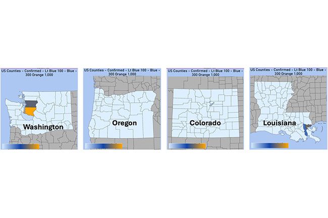 Figure 1: Counties with 100 or more cases as of 3/23/20 Figure 1: Counties with 100 or more cases as of 3/23/20
