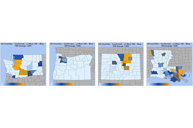 Figure 3: Counties with 100 or more cases as of 4/23/20 Figure 3: Counties with 100 or more cases as of 4/23/20