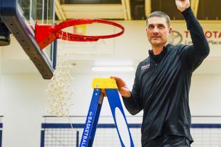 Elijah Gurash cuts off a piece of the net following Whitworth’s 78-65 NWC Tournament Final win over Whitman on Feb. 23, 2023. Gurash was a part of three Whitworth championship teams from 2016 to 2023.
Whitworth Athletics photo