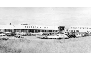 Oregon Historical Society Research Library##Tektronix’s plant at Sunset Highway and Barnes Road in 1954. Oregon Historical Society Research Library##Tektronix’s plant at Sunset Highway and Barnes Road in 1954.