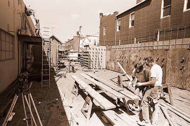 (July 28, 1980)## Construction is evident on Ford Street these days as the walls begin to rise on the major addition to Gallery Theatre. The work is part of a $1 million renovation and building project of the Gallery Players of Oregon, the local community theater organization. (July 28, 1980)## Construction is evident on Ford Street these days as the walls begin to rise on the major addition to Gallery Theatre. The work is part of a $1 million renovation and building project of the Gallery Players of Oregon, the local community theater organization.
