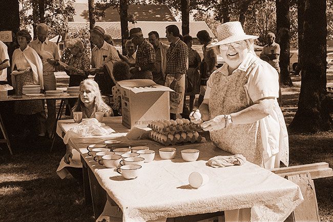 (July 28, 1980) ##One of those in charge of cracking thousands of eggs for the approximately 2,000 who came for breakfast Sunday in Amity was Emma Halloway. The Amity Women’s Club annual Pancake Breakfast, held in the city park, attracted several family and Amity High class reunions, as well as hundreds of historical auto enthusiasts. (July 28, 1980) ##One of those in charge of cracking thousands of eggs for the approximately 2,000 who came for breakfast Sunday in Amity was Emma Halloway. The Amity Women’s Club annual Pancake Breakfast, held in the city park, attracted several family and Amity High class reunions, as well as hundreds of historical auto enthusiasts.
