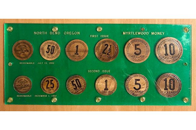 Image: Stephen Album Rare Coins##This collection of North Bend myrtlewood coins was sold in an online auction in 2021 for $2,600. Image: Stephen Album Rare Coins##This collection of North Bend myrtlewood coins was sold in an online auction in 2021 for $2,600.